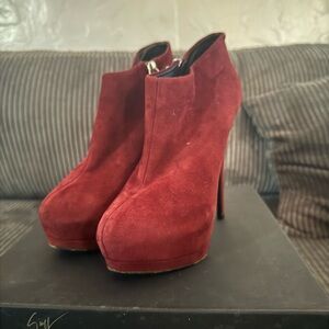 Giuseppe Zanotti Red Suede Heeled Boots
